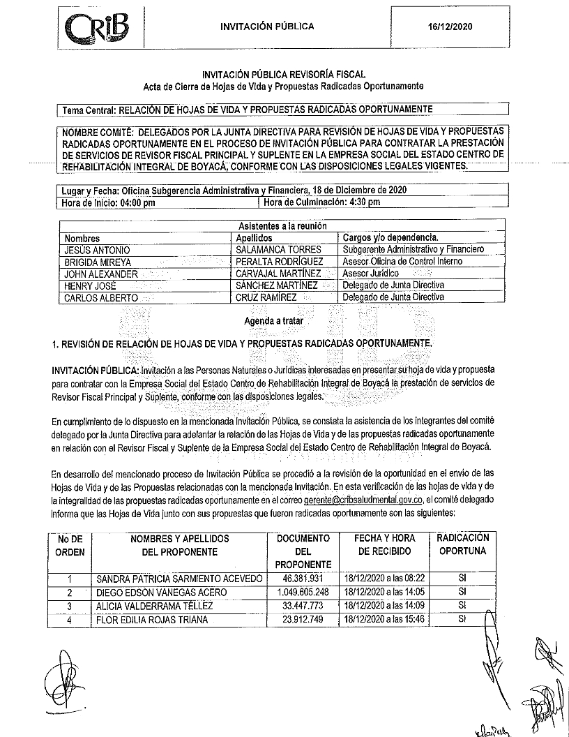 RELACION DE HOJAS DE VIDA Y PROPUESTAS RADICADAS OPORTUNAMENTE 001